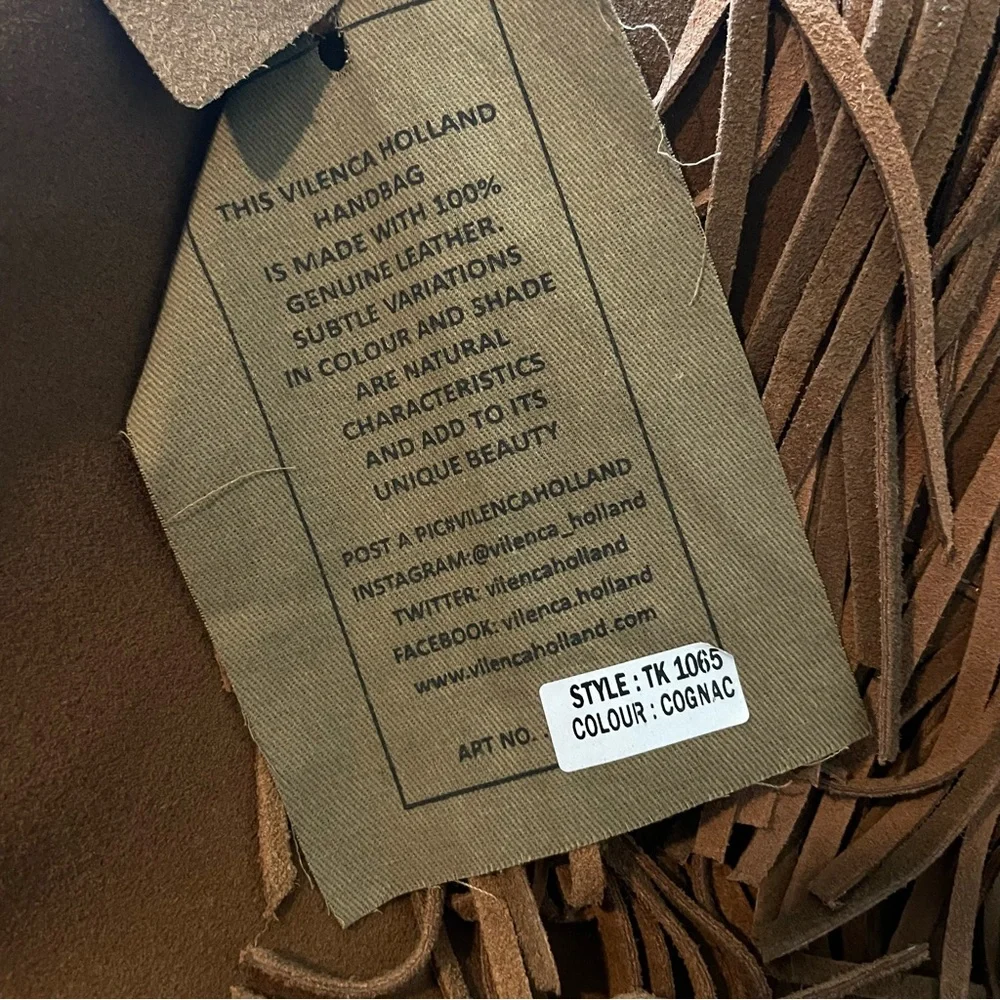 NEW Vilenca Holland Cognac Brown Suede Fringe Hobo Bag Boho Festival Western